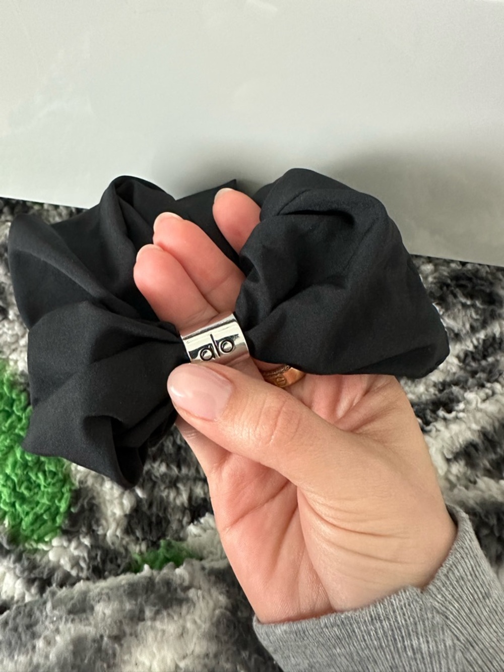 ALO Yoga Black Scrunchie with Silver Logo Bead